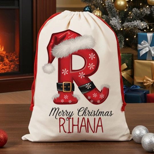 Personalized Christmas Santa Sack Large Gift Bag Custom Name Initial Present Bag