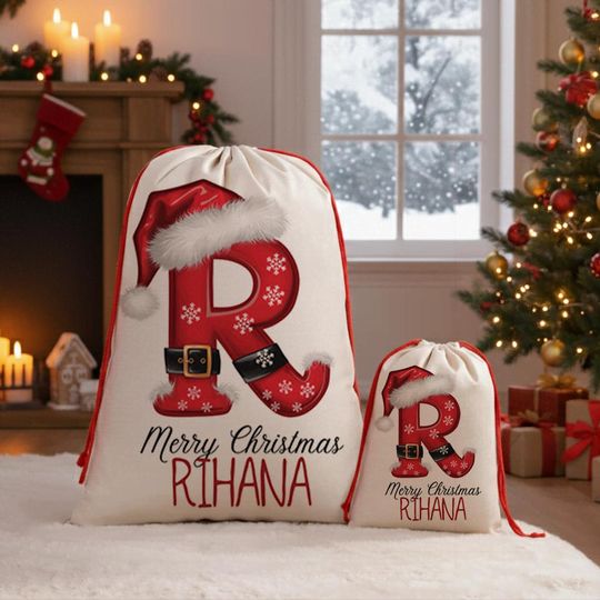 Personalized Christmas Santa Sack Large Gift Bag Custom Name Initial Present Bag