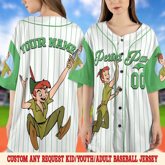 Custom Disney Peter Pan Baseball Jersey/Disney Peter Pan Gift for Kids, Disney Birthday Gift, Gift For Baseball Fans