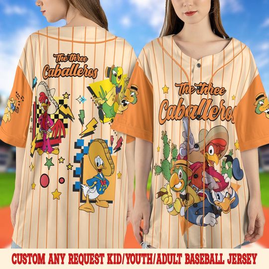 Disney Three Caballeros Characters Baseball Jersey, Epcot Mexico Pavilion Birtday Jersey, Disney Donald Duck Buzz Buzz Humphrey