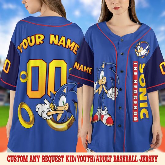 Custom Disney Sonic Baseball Jersey, Personalized Sonic Baseball Jersey, Sonic Birthday Party Jersey, Sonic Birthday Gift