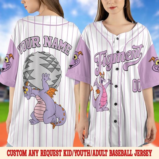 Custom Disney Figment Little Spark Baseball Jersey, Custom Figment Disney Baseball Jersey Sports Outfits Cute Gifts For Fans Disney