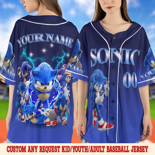 Sonic Baseball Jersey, Sonic the Hedgehog 3 Jersey, Shadow the Hedgehog Baseball Jersey