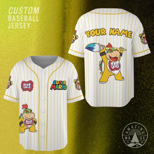 Custom Bowser Jr Super Mario Baseball Jersey, Personalized Super Mario Youth Shirt, Mario Nintendo Universal Studio Trip Shirt