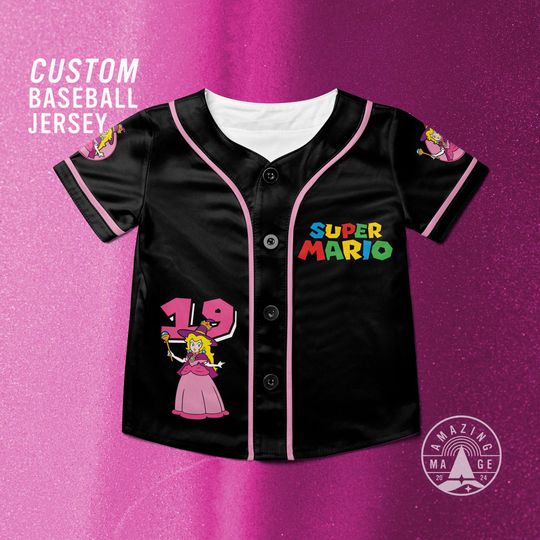 Custom Mario Peaches Happy Halloween Baseball Jersey, Princess Peach Mario Halloween Jersey Shirt, Mario Nintendo Halloween Gift Shirt