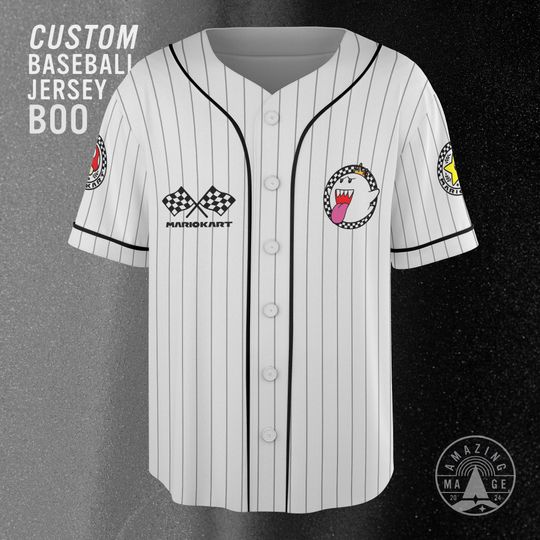 Custom King Boo Mario Kart Baseball Jersey, Mario Kart Baseball Shirt, Super Mario Nintendo Universal Studio Trip Shirt