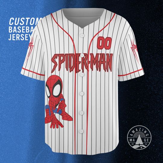 Spider Man White  Basic Marvel Superheroes Baseball Jersey, Disney Marvel Comics Shirt, Spiderman Marvel Avengers Disney Trip Shirt