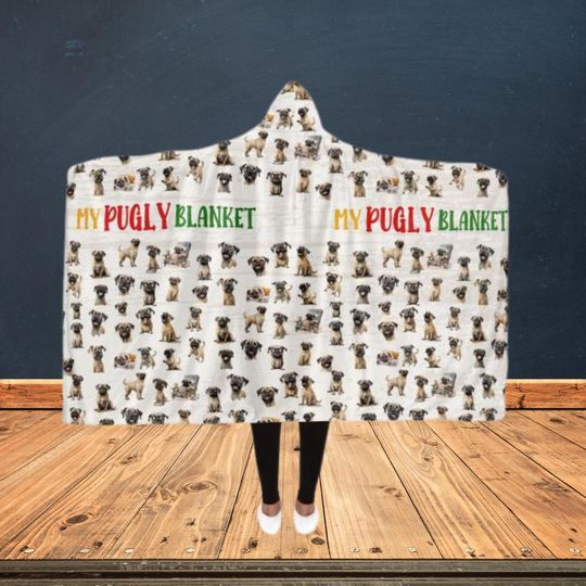 Pug Hooded Blanket All-Over Print Micro-Mink Shaggy Lining