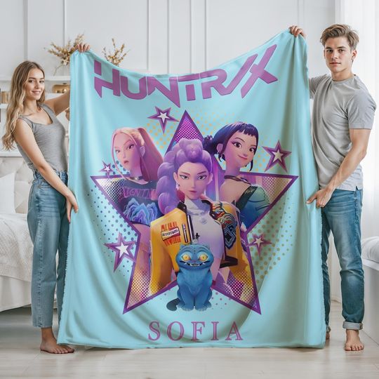 Personalized Blanket With Huntrix Theme, Kpop Demon Huntrix Gift, , Rumi Mira Zoey Blanket, Gift for Huntrix fans, Gift for Huntrix fans