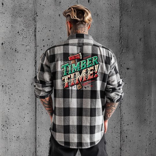 Lumberjack Flannel Shirt with Timber Time Graphic - Rustic Outdoor Apparel for Camping, Woodworkers, and Nature Lovers, Cozy Flannel