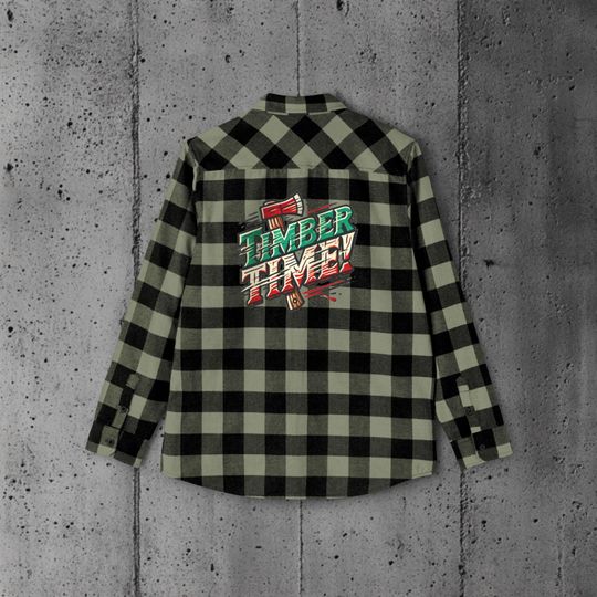 Lumberjack Flannel Shirt with Timber Time Graphic - Rustic Outdoor Apparel for Camping, Woodworkers, and Nature Lovers, Cozy Flannel