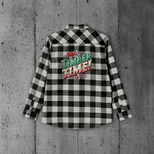 Lumberjack Flannel Shirt with Timber Time Graphic - Rustic Outdoor Apparel for Camping, Woodworkers, and Nature Lovers, Cozy Flannel
