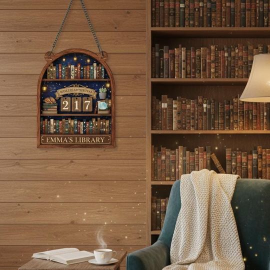 Personalized Book Tracker Sign  Custom Library Decor  Cozy Reader Gift  Bookworm Decor  Reading Challenge Board