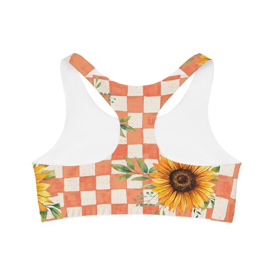 Sunflower Checkered Sports Bra: Women's Medium Support Workout Top
