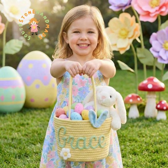Custom Name Easter Basket - Personalized Easter Basket, Kids Easter Gifts, Bunny Gift