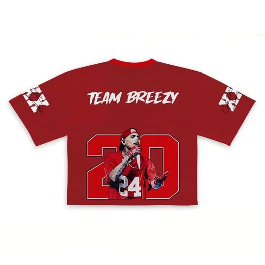 Chris Brown Red Crop Top Jersey Breezy Bowl Stadium World Tour Mesh Shirt, Womens Concert Outfit, Rave Festival Top