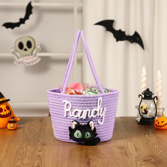 Personalized Halloween Treat Bag with Name, Trick or Treat Basket, Custom Candy Tote, Halloween Basket for Boys & Girls, Halloween Gift
