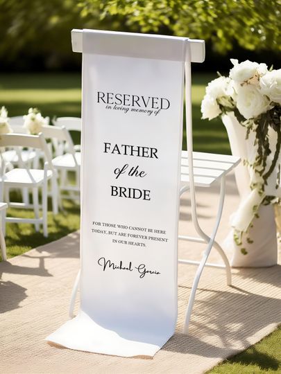 Loving Memory Chair Banner, Silk or Cotton Fabric Wedding Sign, Remembrance Ceremony Decor