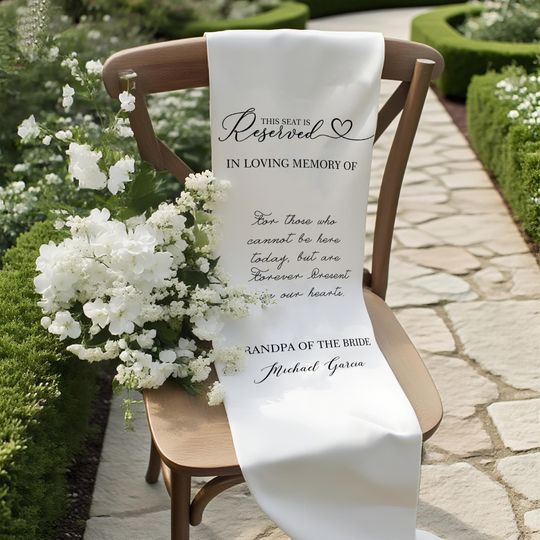 Loving Memory Chair Banner, Silk or Cotton Fabric Wedding Sign, Remembrance Ceremony Decor