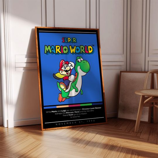 Super Mario World Poster Print | Gaming Poster | 3 Colors | Gaming Decor | Video Game Poster | Gaming Gift | Video Game Print | Gaming Cover