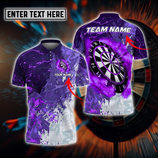 Custom Dart Team Shirt, Blue Lightning Dartboard Polo