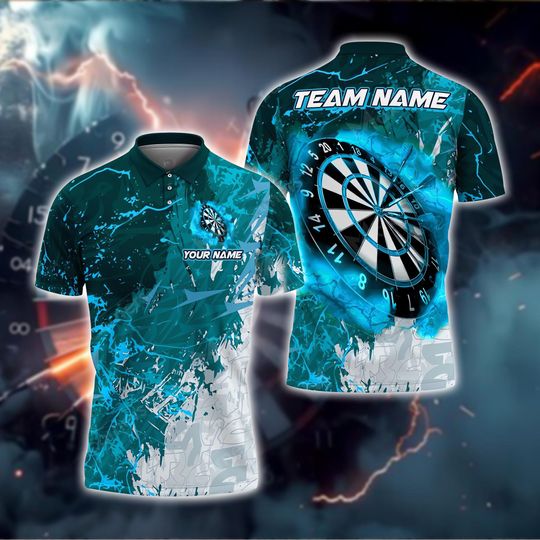 Custom Dart Team Shirt, Blue Lightning Dartboard Polo