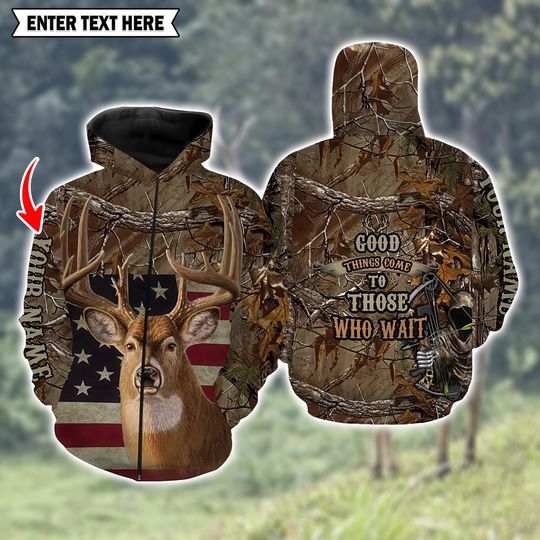 Custom Deer Hunting Shirt  American Flag Camo 3D All Over Print with Personalized Name