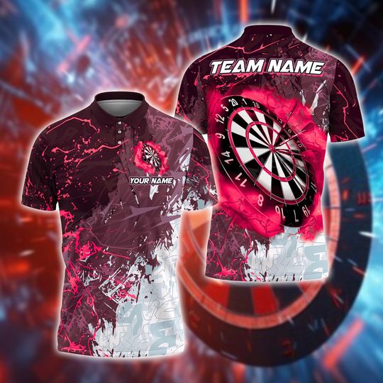Custom Dart Team Shirt, Blue Lightning Dartboard Polo