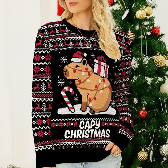Capybara Ugly Christmas Sweater, Cute Capy Christmas Sweatshirt