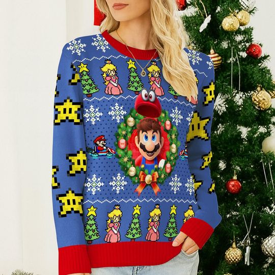 Super Mario Ugly Christmas Sweater, Mario Bros Christmas Sweatshirt