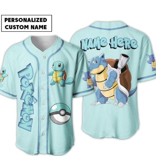 PKM Squirtle Baseball Jersey Unisex Aloha Anime Blastoise Custom Name