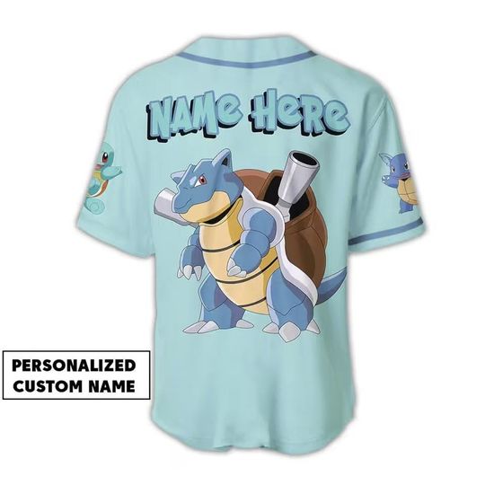 PKM Squirtle Baseball Jersey Unisex Aloha Anime Blastoise Custom Name