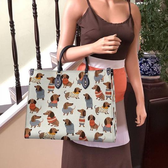 Dachshund Leather Bag Cute Sausage Dog Handle Bag Handmade Pet Bag For Dog Mom Dachshund Lover On Christmas Birthday Puppy Shopping Bags