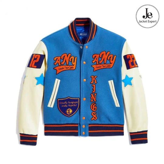 JE Light Blue Embroidery Baseball Jacket