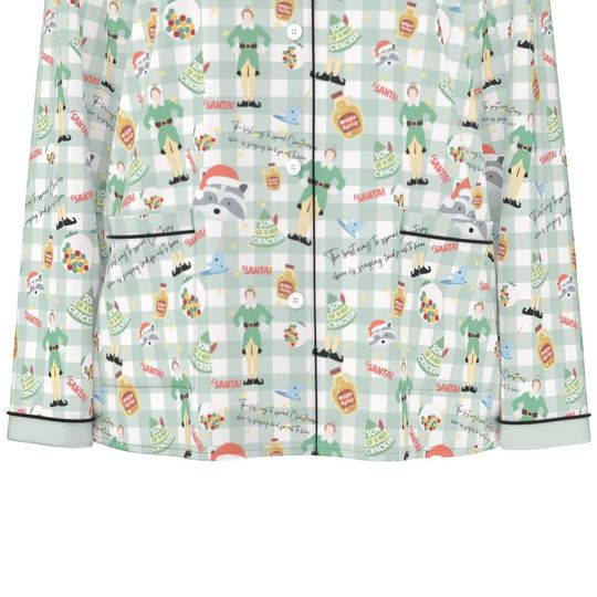 Buddy the Elf Women's Button-Down Christmas Pajamas - Black Piping, Family Matching, Gift for Her