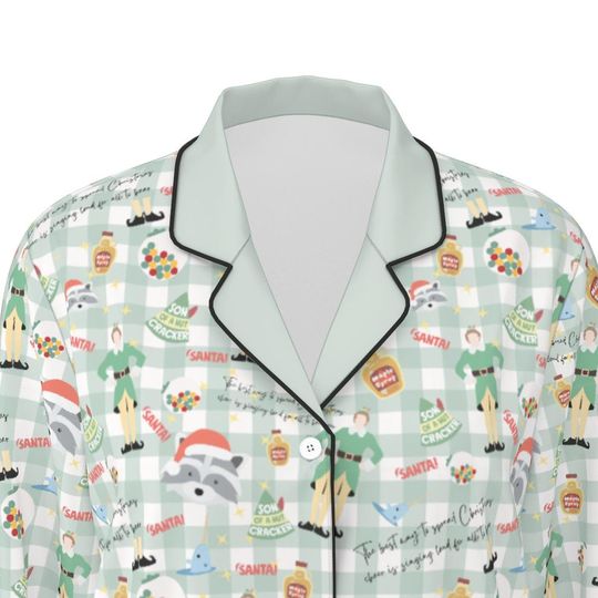 Buddy the Elf Women's Button-Down Christmas Pajamas - Black Piping, Family Matching, Gift for Her