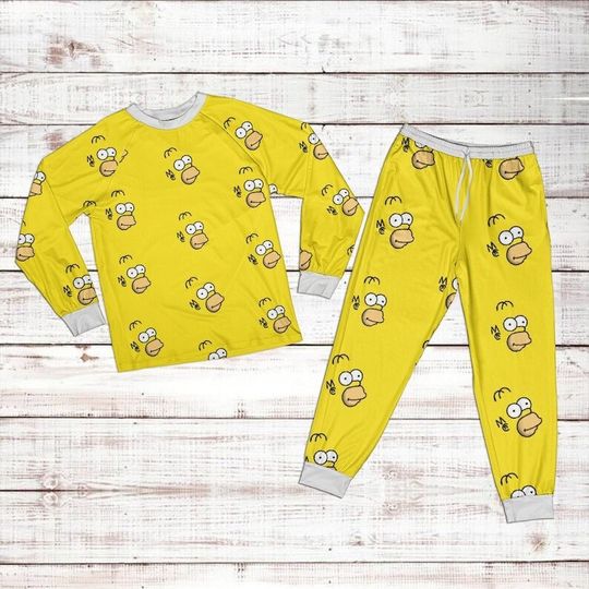 Disney Simpson Pattern Raglan Pajamas Set, Cartoon The Simpson