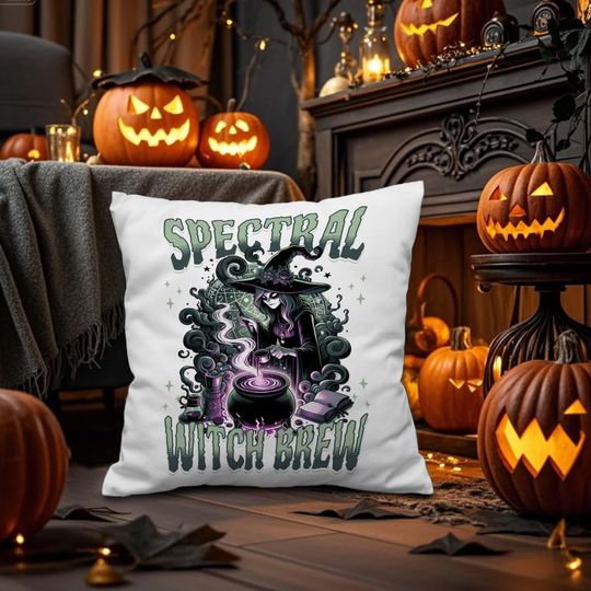 Personalized Halloween Throw Pillow Cover, Spectral Witch Brew, Custom Pillowcases for Sofa & Bedroom, Halloween Pillow Gift, Home Decor.