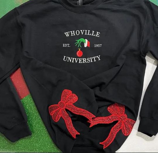 Side Bow Appliqu Sweatshirt Embroidery , Christmas Embroidery