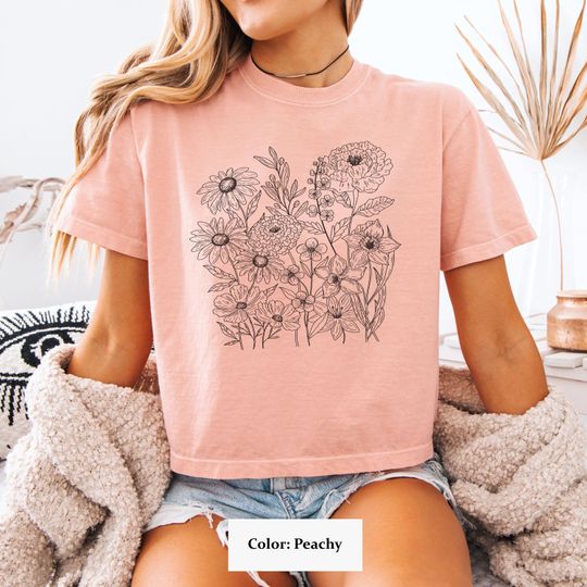Comfort Colors Boxy Tee Wild Flowers Floral Crop Top Women's Cropped T-Shirt