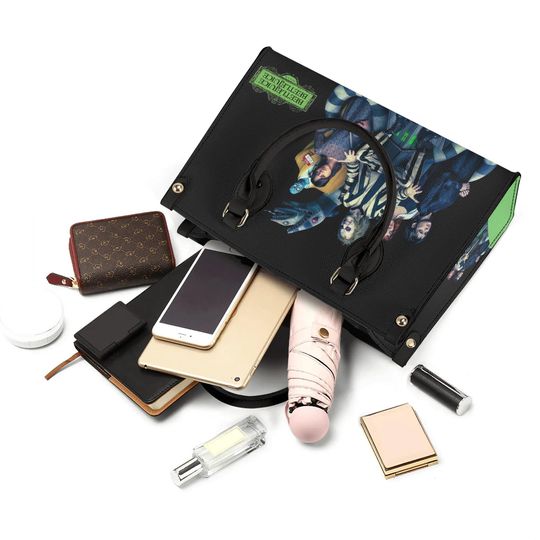 Halloween Beetlejuice Style PU Leather Handbag - Spacious & Versatile for Daily Use