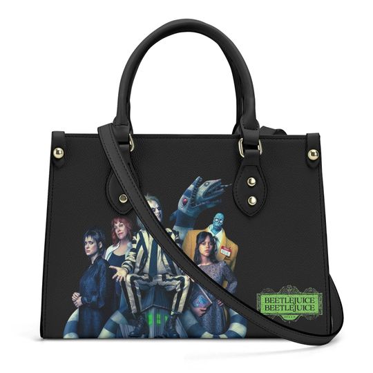 Halloween Beetlejuice Style PU Leather Handbag - Spacious & Versatile for Daily Use