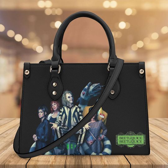 Halloween Beetlejuice Style PU Leather Handbag - Spacious & Versatile for Daily Use