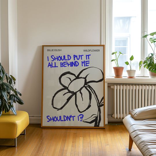 Wildflower Billie Eilish Lyrics  Blue Modern Art Poster, Music Inspired Wall Decor, Hit me hard and soft album fan art