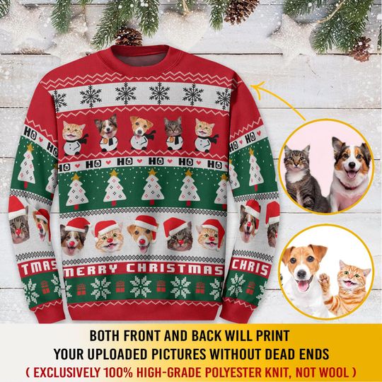 Custom Pet Face Christmas Sweatshirt For Men Women, Custom Ugly Sweatshirt, Personalized Christmas Sweatshirt, Funny Custom Face Sweatshirt