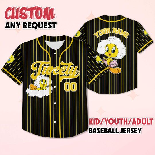 Personalized Tweety Bird Baseball Jersey, Custom Tweety Shirt, Baseball Team Outfit, Matching Family Shirt, Birthday Gift
