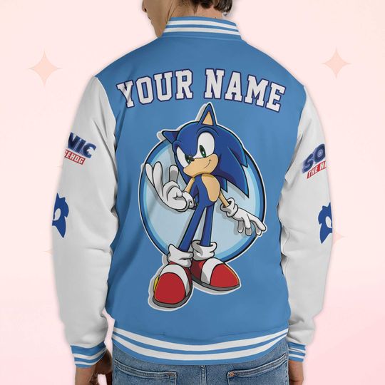 Custom Sonic Varsity Jacket, Personalized Sonic the Hedgehog Baseball Jacket
