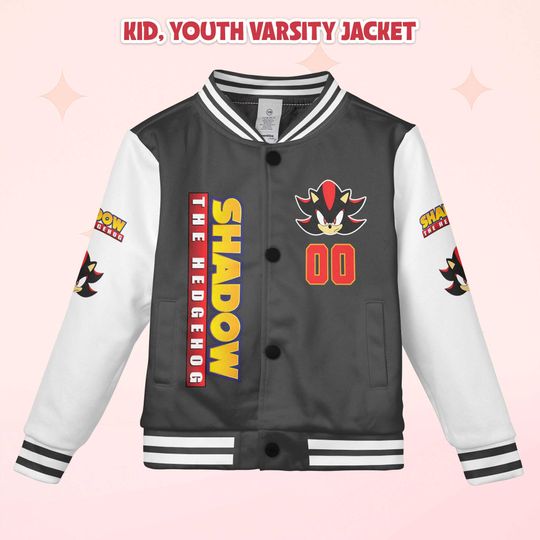 Custom Shadow Varsity Jacket, Personalized Sonic the Hedgehog Baseball Jacket