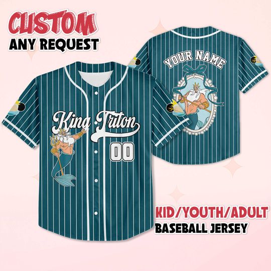Personalized King Triton Baseball Jersey, Custom Disney The Little Mermaid Shirt, Disney Family Shirts, Matching Team Outfit, Birthday Gift