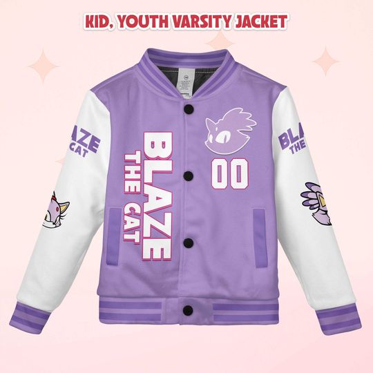 Custom Blaze the Cat Varsity Jacket, Personalized Sonic the Hedgehog Baseball Jacket